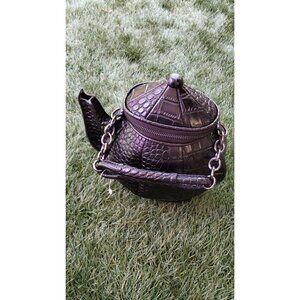 Black Teapot Zippered Crossbody Purse Shoulder Handbag